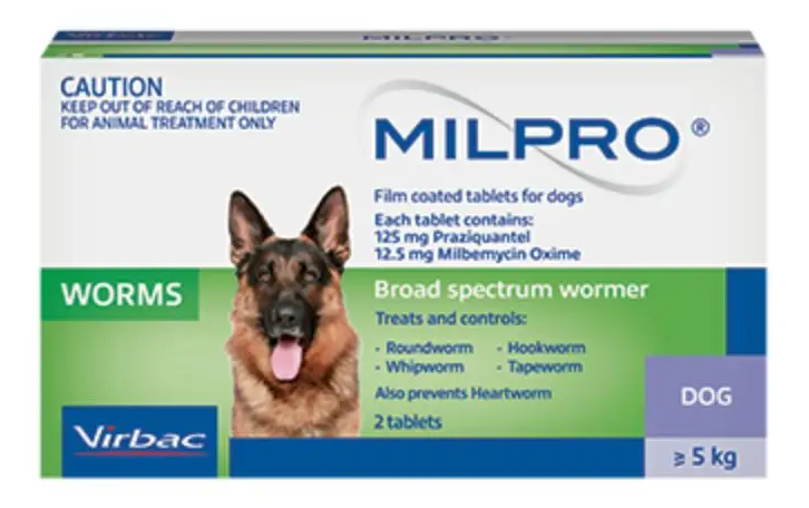 Milpro Allwormer Tablet for Dogs 2pk (Praziquantel 125mg, Milbemycin Oxime 12.5mg)