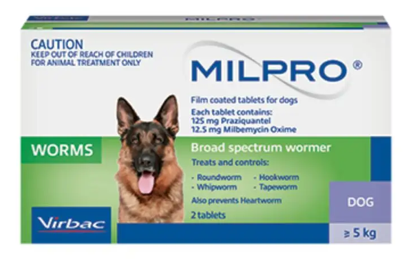 Milpro Allwormer Tablet for Dogs 2pk (Praziquantel 125mg, Milbemycin Oxime 12.5mg)
