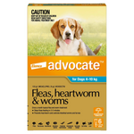 Advocate Aqua Spot-On Flea & Worming Treatment 4-10kg Dog (Imidacloprid 100g/L, Moxidectin 25g/L)