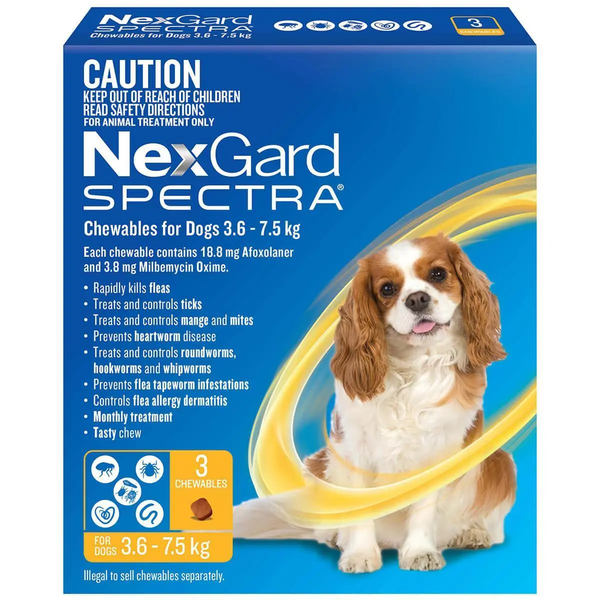 NexGard SPECTRA Chews For Small Dogs 3.6-7.5kg (18.8mg Afoxolaner and 3.8 mg Milbemycin Oxime)