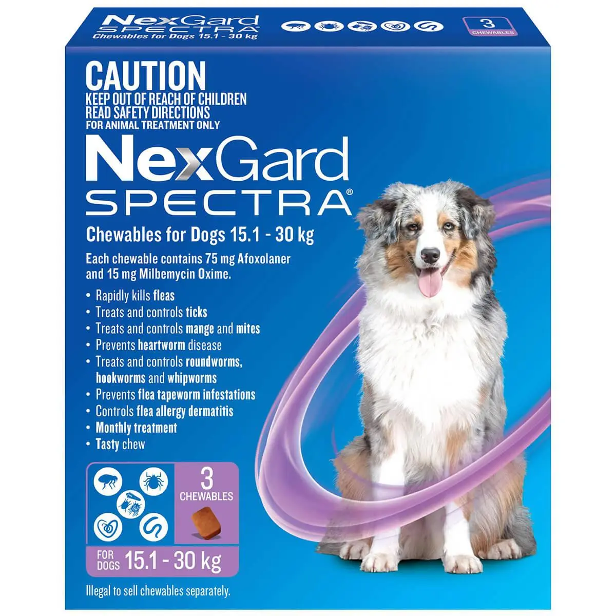 NexGard SPECTRA Chews For Large Dogs 15.1-30kg (Afoxolaner 75mg and Milbemycin Oxime 15mg)
