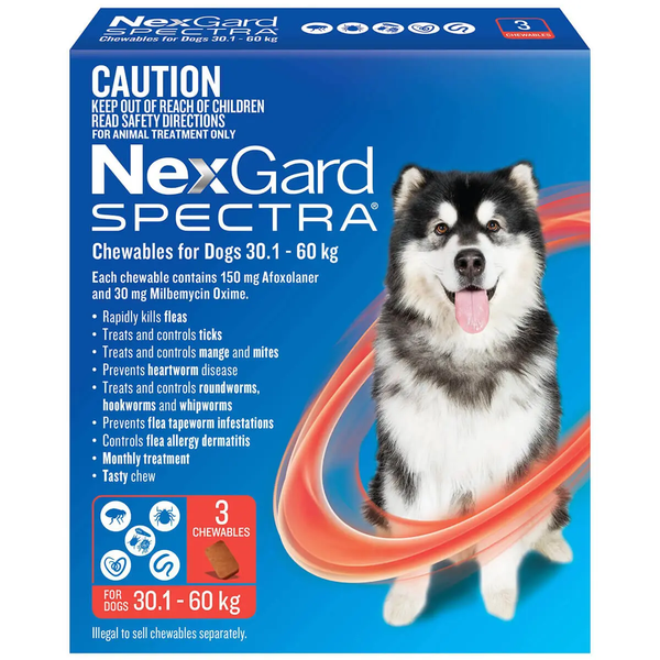 NexGard SPECTRA Chews For Very Large Dogs 30.1-60kg (150 mg Afoxolaner and 30 mg Milbemycin Oxime)