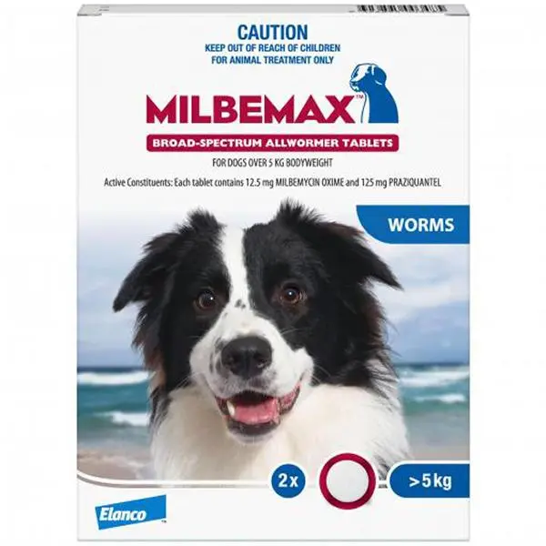 Milbemax Allwormer >5kg Dog 2 Pack (Milbemycin Oxime 12.5mg, Praziquantel 125mg)
