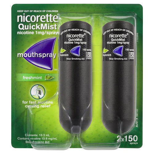 Nicorette Quit Smoking QuickMist Nicotine Mouth Spray Freshmint 2 x 150 Pack (Nicotine 1mg)