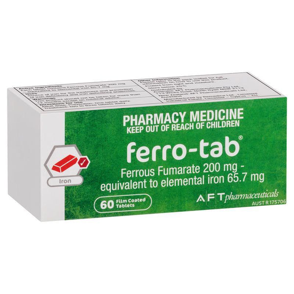 Ferro Tab 200mg 60 Tablets (Ferrous Fumarate 200 mg - equivalent to elemental iron 65.7 mg.)