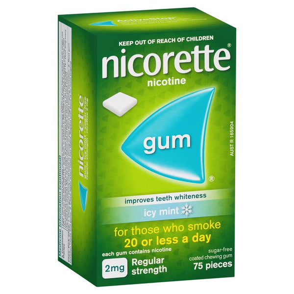 Nicorette Gum 2mg Icy Mint 75 Pieces (Nicotine 2mg)