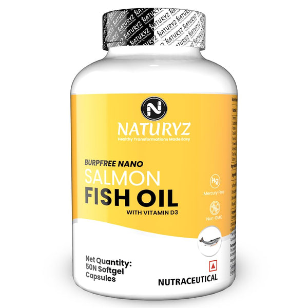 Naturyz Burp Free Salmon Fish Oil 2000 mg + Vitamin D3 x 50 Softgel Capsules (Salmon Fish Oil 2000mg, Eicosapentaenoic Acid (EPA) 360mg, Docosahexaenoic Acid (DHA) 240mg, Vitamin D3 600 IU)