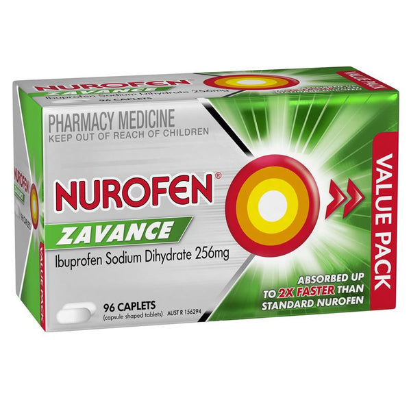 Nurofen Zavance (Ibuprofen) 256mg 96 Caplets (Capsule Shaped Tablets) (Ibuprofen 200mg)