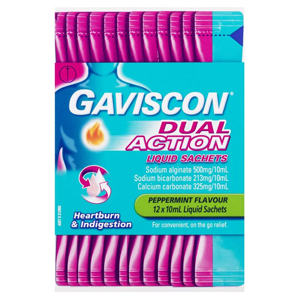 Gaviscon Heartburn and Indigestion Relief Liquid Sachets 10ml (Calcium carbonate, sodium bicarbonate, sodium alginate)