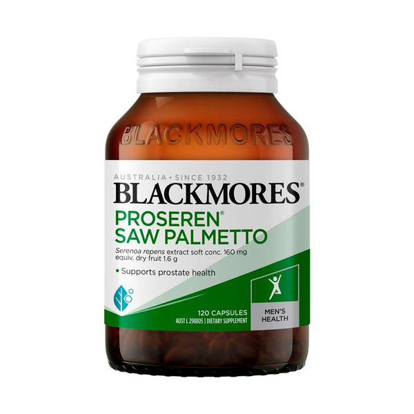 Blackmores Proseren 120 Capsules (Serenoa repens (saw palmetto) extract soft conc. 160 mg equiv. to dry fruit 1.6 g (1600 mg) (standardised to contain fatty acids 144 mg).)