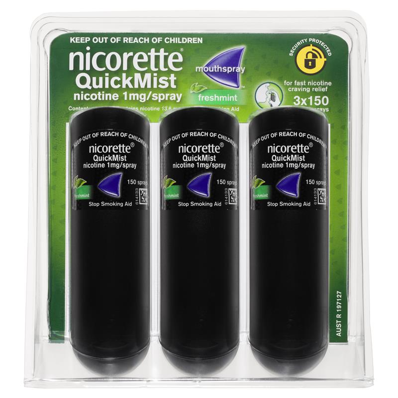 Nicorette Quit Smoking QuickMist Nicotine Mouth Spray Freshmint 3 x 150 Pack (Nicotine 1mg)