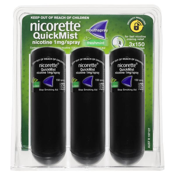 Nicorette Quit Smoking QuickMist Nicotine Mouth Spray Freshmint 3 x 150 Pack (Nicotine 1mg)