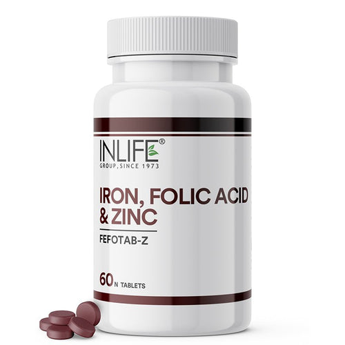 Inlife Iron Folic Acid Zinc Supplements for Men and Women | 60 Tablets