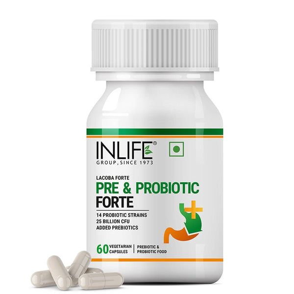 Inlife Prebiotic & Probiotics Forte | 25 Billion, 14 Probiotic Strains | Veg. Capsules