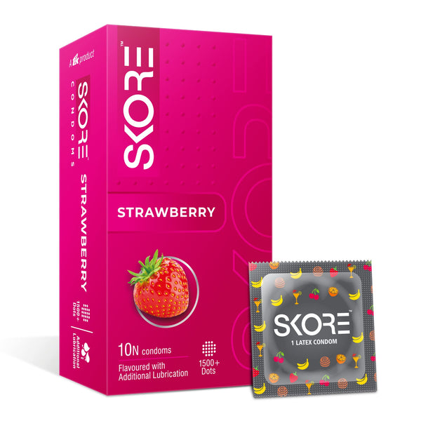 Skore Flavored Dotted & Coloured Condoms Flavour Strawberry 10 Pack