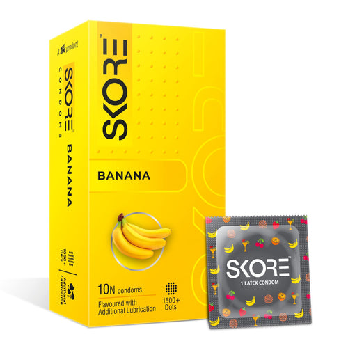Preservativos Skore con Puntos y Colores con Sabor a Plátano, Paquete de 10