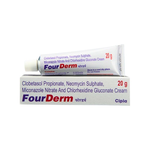 Fourderm 20gm Cream (Chlorhexidine Gluconate 0.20% w/w, Clobetasol 0.05% w/w, Miconazole 2% w/w, Neomycin 0.5% w/w)