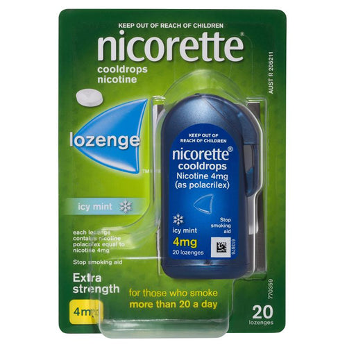 Nicorette Quit Smoking Extra Strength Cooldrops Nicotine Lozenge Icy Mint 20 Pack (Nicotine 4mg)